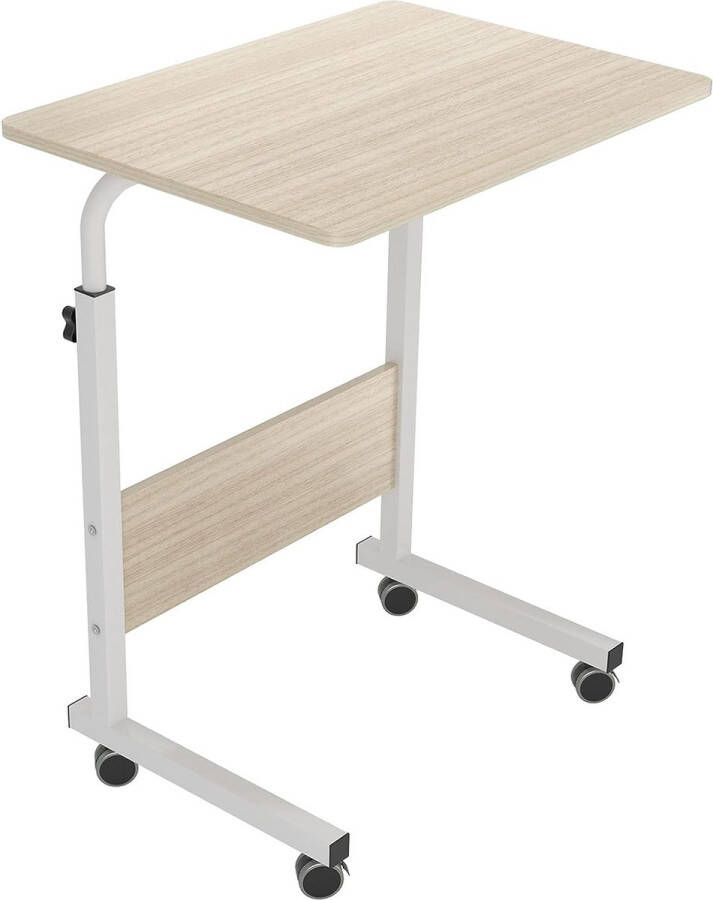 Laptoptafel in hoogte verstelbaar met wieltjes 60 cm bedtafel bijzettafel verzorgingstafel op wieltjes computertafel mobiel bureau laptopstandaard tafel voor ziekenbed kantoor