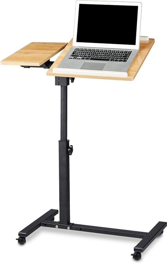 Laptoptafel op wieltjes multifunctioneel 1 stuk geel hout 95 x 60 x 40 cm
