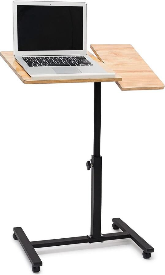 Laptoptafel op wieltjes verstelbaar in de hoogte draaibaar HxBxD 95 x 60 x 40 5 cm lichtbruin