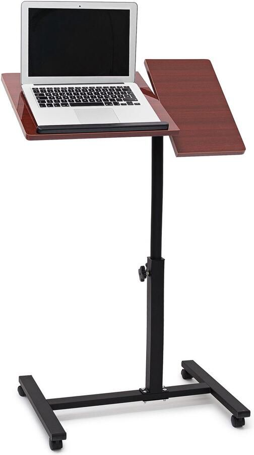 Relaxdays laptoptafel op wieltjes verstelbare hoogte draaibaar 95 x 60 x 40 5 cm laptopstandaard rood-bruin