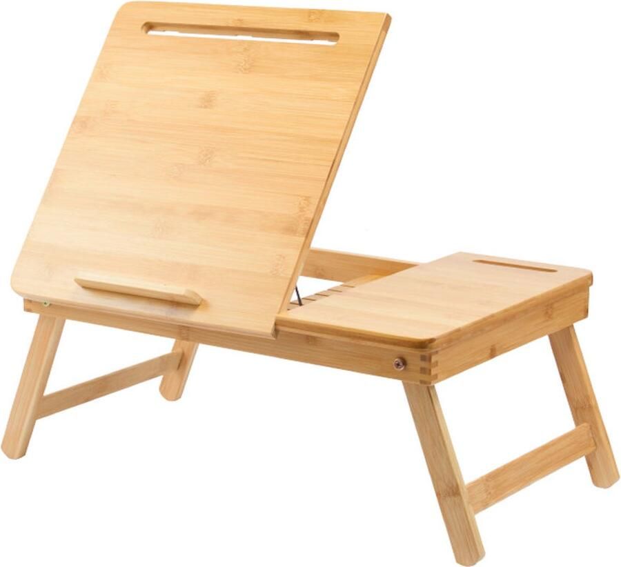 Decopatent Laptoptafel verstelbaar Bamboe Laptop tafel voor op Bank of Bed Bijzettafel Hoogte verstelbaar & Inklapbaar