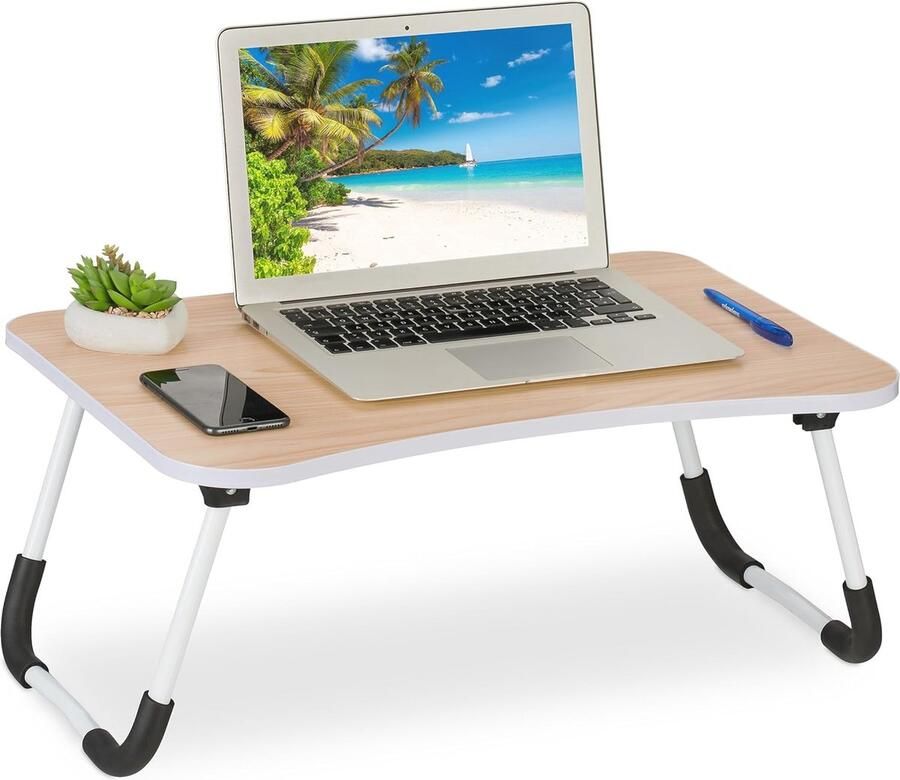 Laptoptafel voor bed en bank Inklapbare schoottafel met houtlook 26x63x40 cm