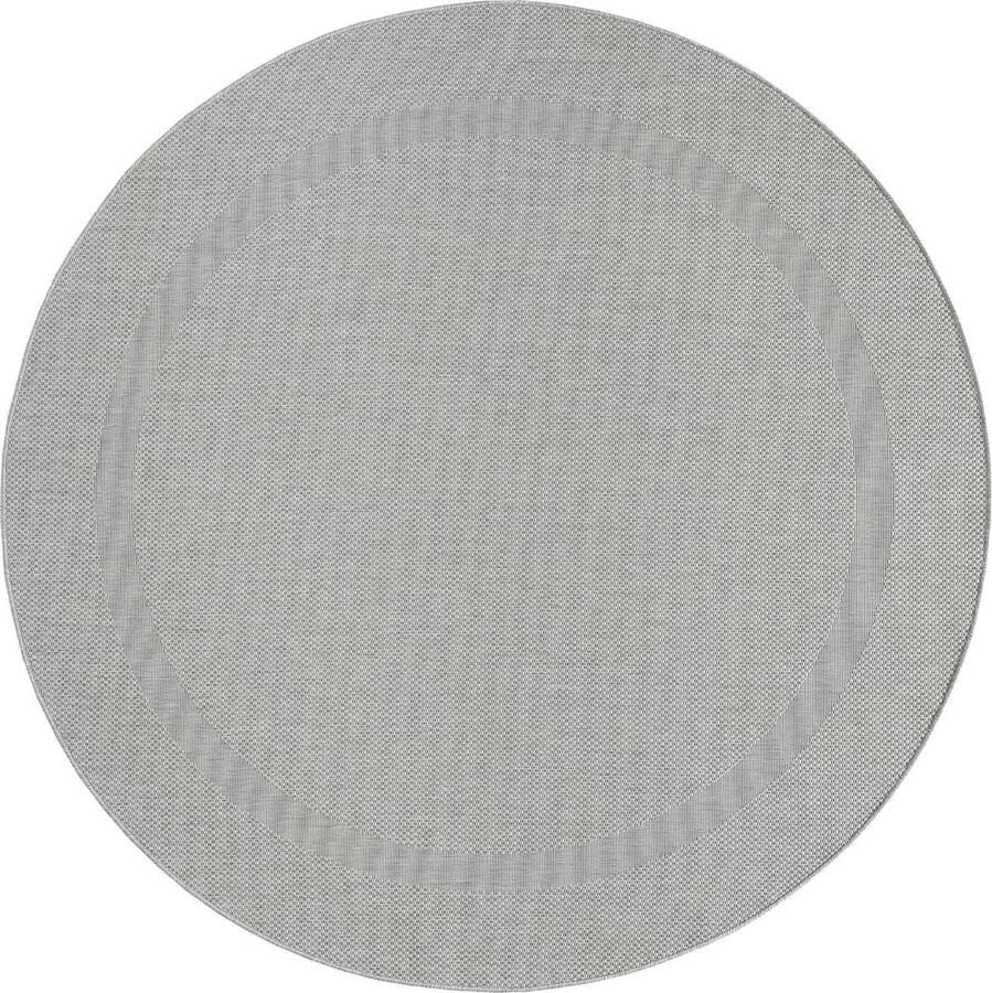 Lara Plat geweven rond tapijt grijs 120 cm UV en weerbestendig 100% polypropyleen voor binnen en buiten