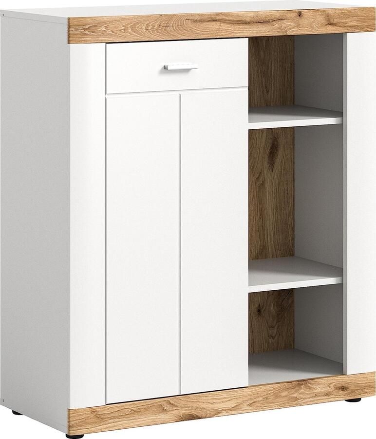 Rootz Living Rootz Laredo Kist Nox Eiken Nb. Kast Wit Mat Front Diepgetrokken Body Melamine ABS Opbergruimte 91cm x 104cm x 40cm