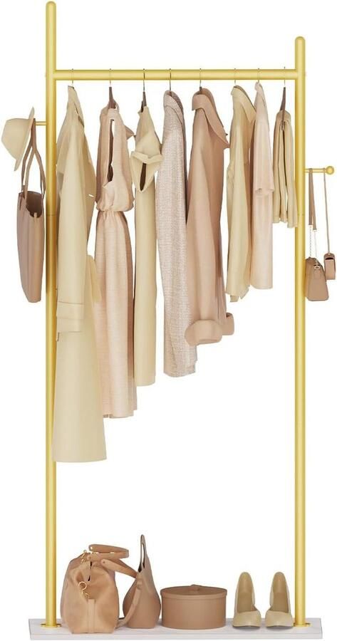 Large Entrance Coat Rack with 2 Hooks and Robust Stone Plate Large Capacity 65 x 30 x 175 cm GoldGYJ202LWJ - Foto 2