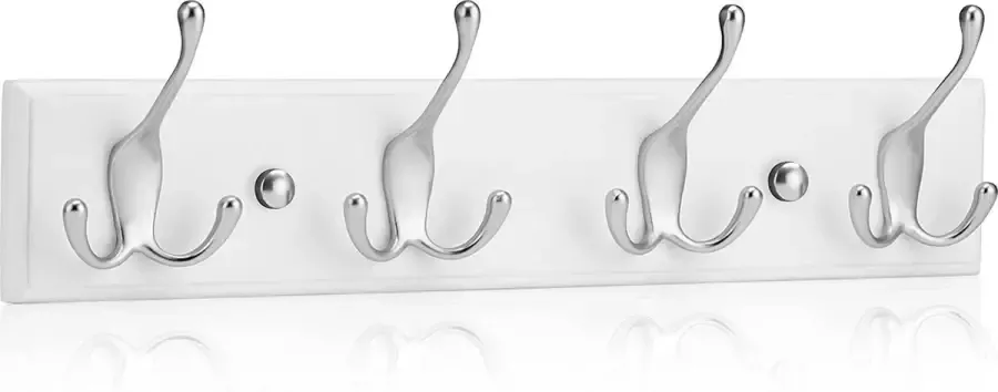 LARHN Kapstok Muur Mount Wit en Zilver 4 Drievoudige Kapstokhaken 42 cm Wandkapstok Wit voor Gangen Garderobes Slaapkamers en Badkamers