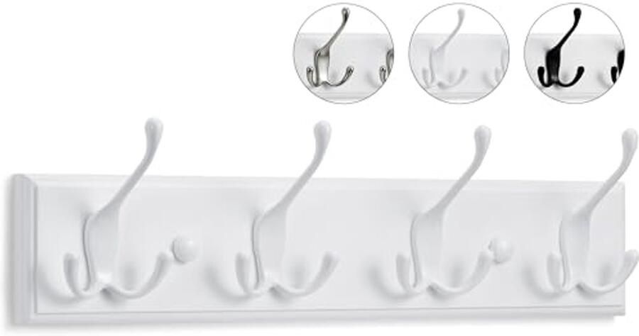 LARHN kapstok wit kapstok wit met 4 haken 42 cm kapstokhaak muur wandkapstok voor gangen garderobes slaapkamers en badkamers