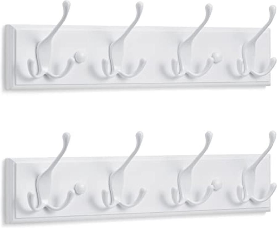 LARHN kapstokhaken wit (2 stuks) kapstok wit met 4 haken 42 cm kapstokken muur wandkapstok voor gangen garderobes slaapkamers en badkamers