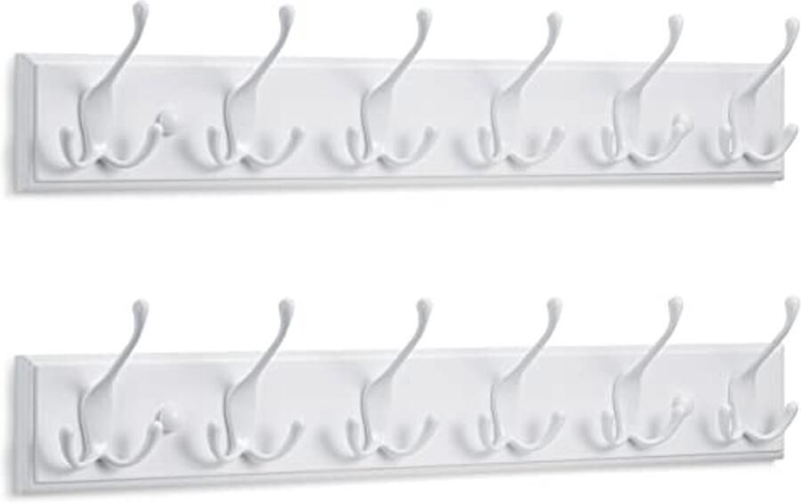 LARHN kapstokhaken wit (2 stuks) kapstok wit met 6 haken 59 cm kapstokken muur wandkapstok voor gangen garderobes slaapkamers en badkamers
