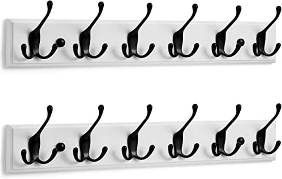 LARHN kapstokhaken wit (2 stuks) kapstok wit met 6 haken in zwart 59 cm kapstokwand wandkapstok voor gangen garderobes slaapkamers en badkamers