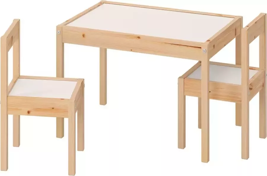 LÄTT Kindertafel Met 2 Stoelen Wit Grenen Massief Grenen Tafelblad Van Hardboard Folie Tafellengte: 63 cm Tafelbreedte: 48 cm Tafelhoogte: 45 cm