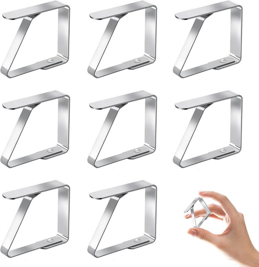 Lauviomify tafelkleedklemmen van roestvrij staal 8 stuks praktische tafelkleedklemmen voor het vastzetten van tafelkleden binnen en buiten (max. tafeldikte 3 cm)
