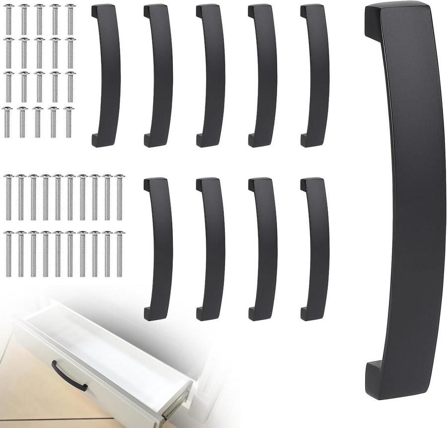 10 stuks meubelgrepen 128 mm gatafstand stanggreep ladegrepen met schroeven (zwart)