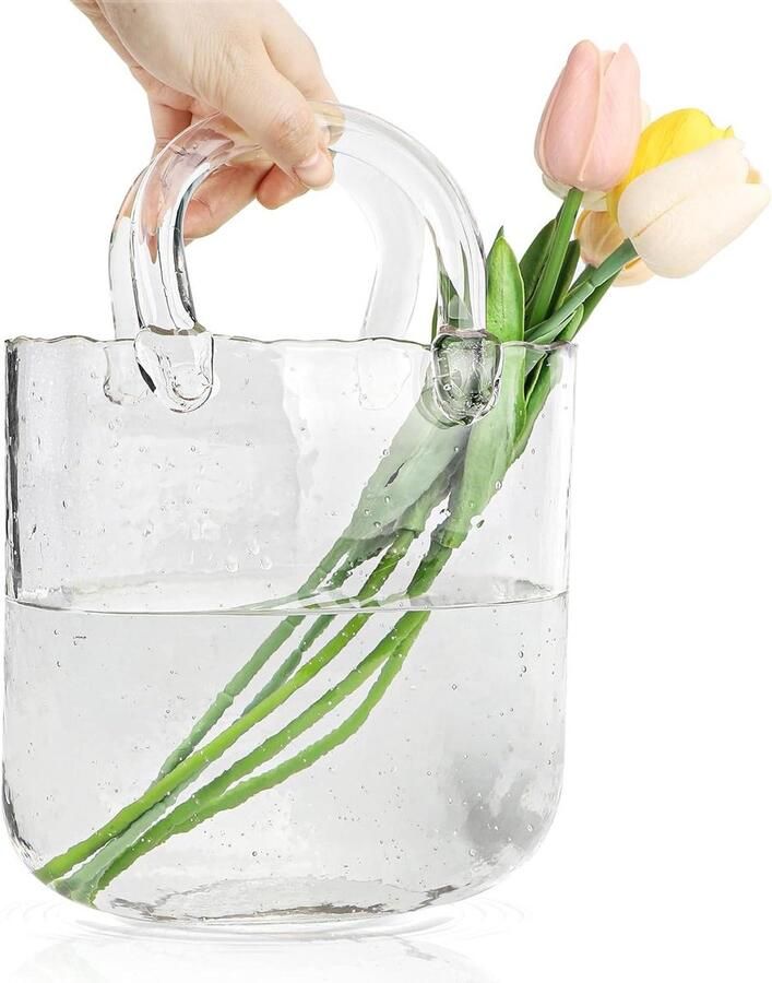 Lavinsa Heldere handgemaakte glazen vaas met bubble design voor bloemen decoratief item voor op tafel