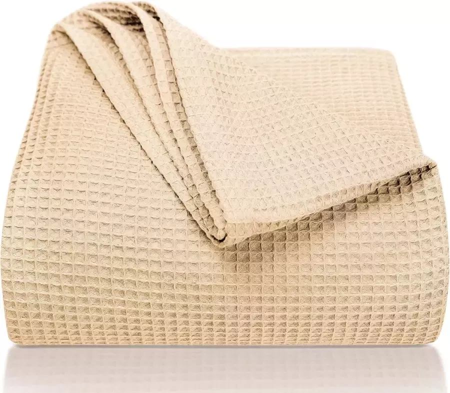 LAYNENBURG Sprei 150 x 200 cm Wafelpiqué 100% Katoen Lichte Zomer Deken Katoenen Deken als Bed Deken Bank Deken Bank Deken Luchtige Bank Deken (blauw)