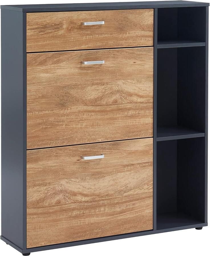 Schoenenkast in houtlook ruim en stijlvol L 90 cm antraciet