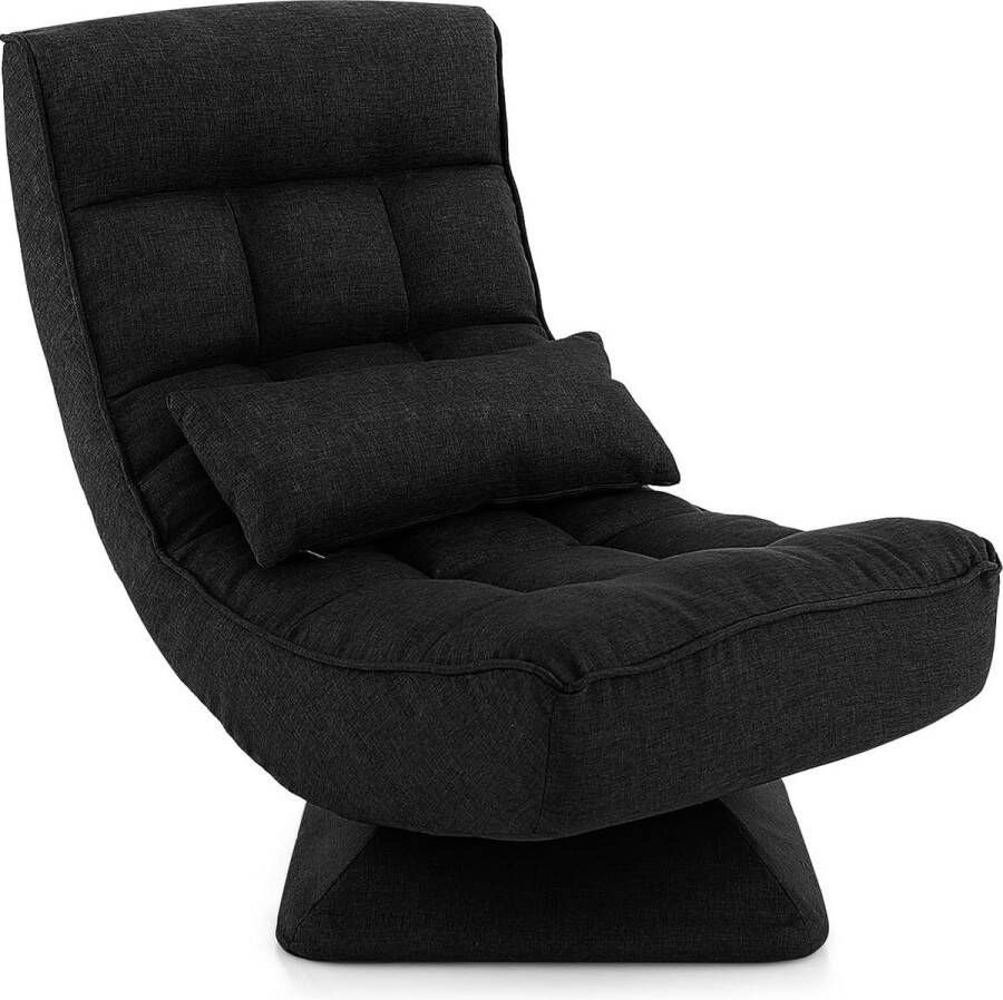 Lazy Vloerstoel 360 graden draaibaar vloerstoel met rugleuning en lendenkussen vloerbank in 4 standen verstelbaar vensterstoel meditatiestoel inklapbaar zwart