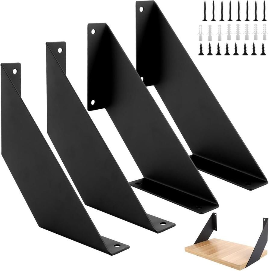LDHHYH Pack of 4 Shelf Holders Shelf Bracket Heavy Duty 15 cm Wall Mount Black Heavy Duty Metal for Corner Pack of 4