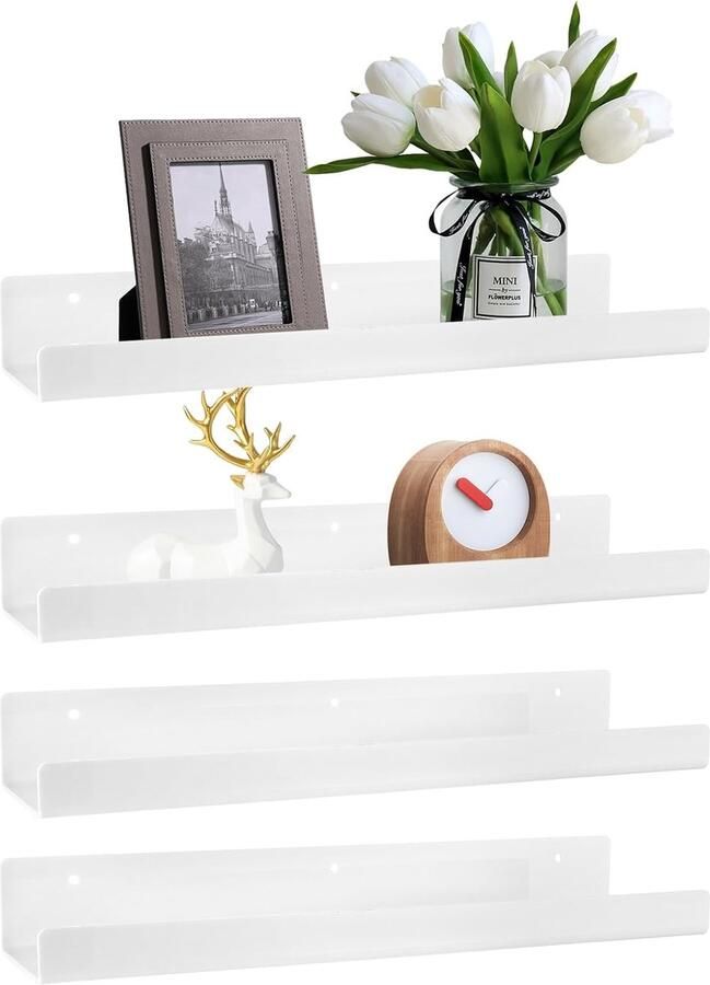 Zwevende Planken Set Wandplanken 4 Stuks Acryl Wit 38 cm