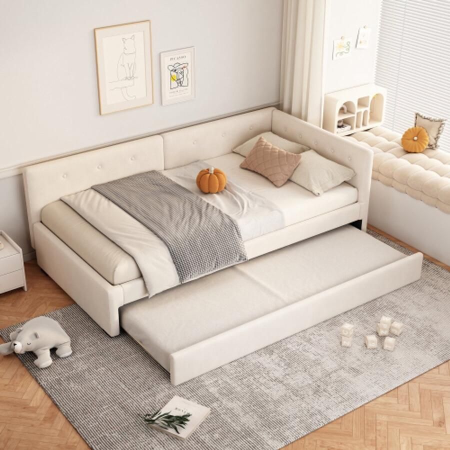 Learnlogic dagbed 90x200 cm dagbed met rolbed slaapsofa eenpersoonsbed (zonder matras) minimalistisch design beige