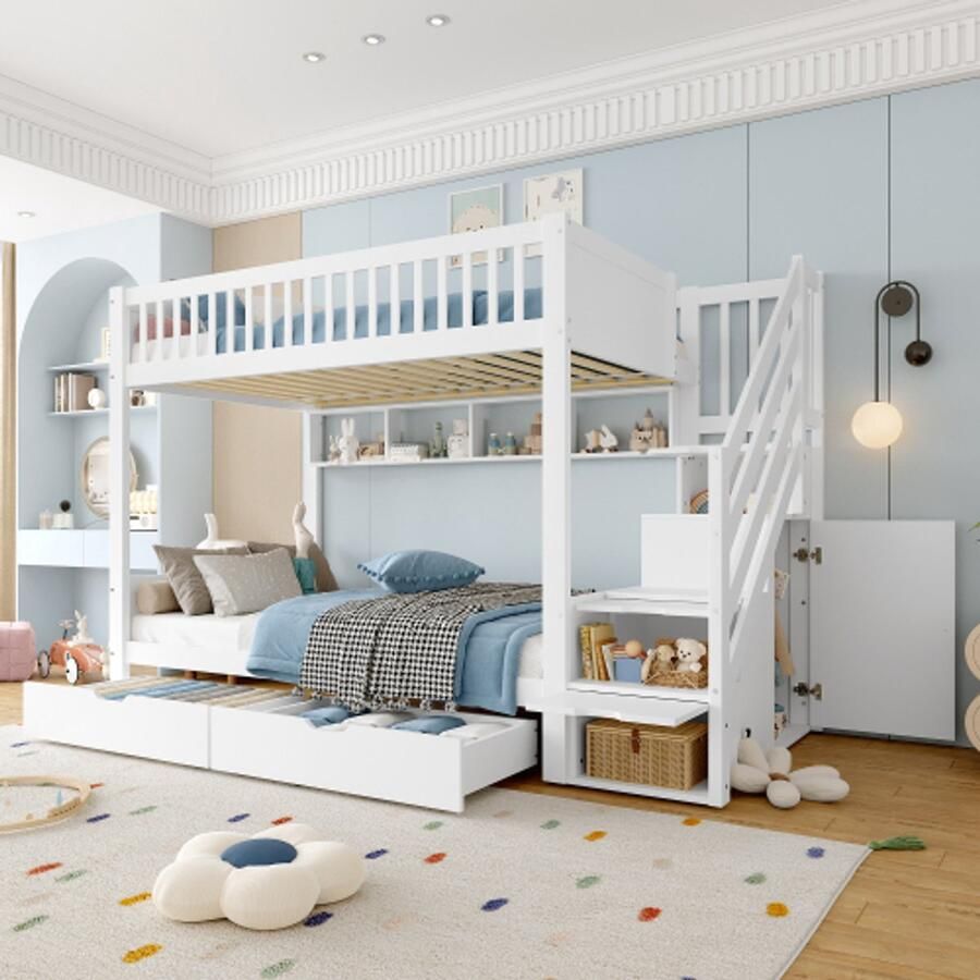 Learnlogic etagebed (zonder matras) kinderbed met la met plank met kledingkast met opbergruimte 90x200 cm wit