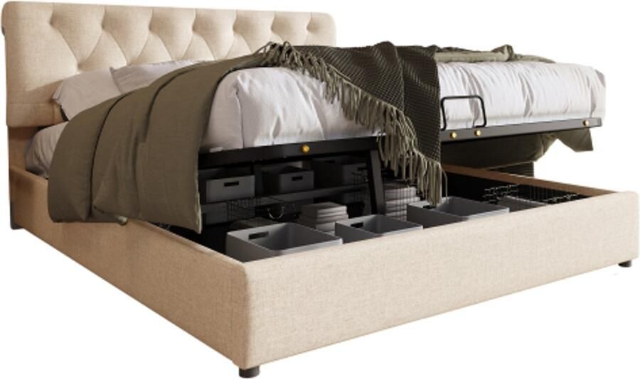 Learnlogic Hydraulisch gestoffeerd bed 140x200cm verstelbaar hoofdeinde tweepersoonsbed bed met latframe gemaakt van metalen frame modern bedframe met opbergruimte zonder matras