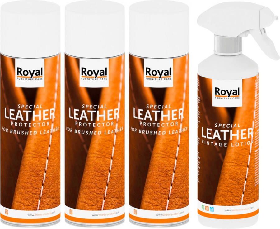 Leather Care Set Brushed Leather Protector Spray 3 x 500ml + Leather Vintage Lotion 500ml