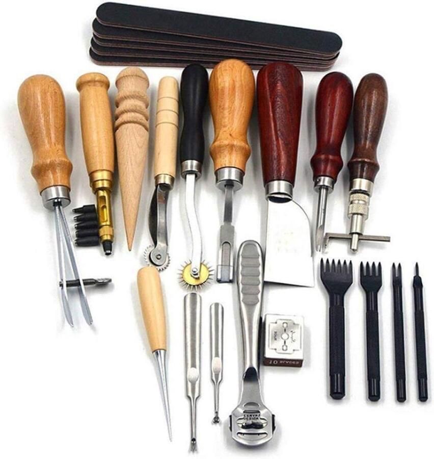 Leather Craft Sewing Kit 19pcs set Leather Craft Punching Tools Leather Tool Set Leather Work Tools and Supplies Leathercraft Stitching Carving Repair Tools