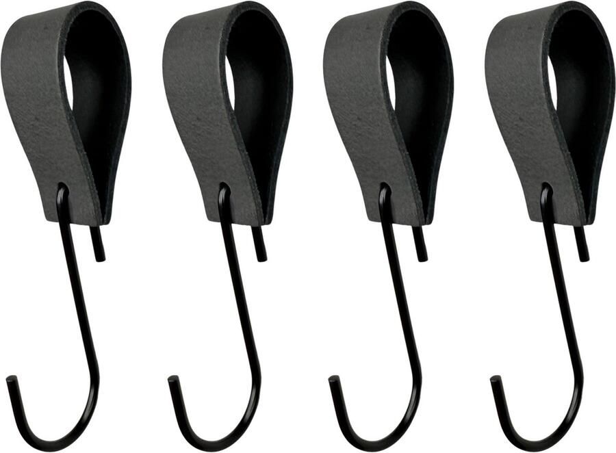 Leathergoodz Leren S-haak hangers Antraciet 4 stuks 16 x 2 5 cm max ø38mm Leer handdoekhaakjes Ophanghaken – kapstokhaak