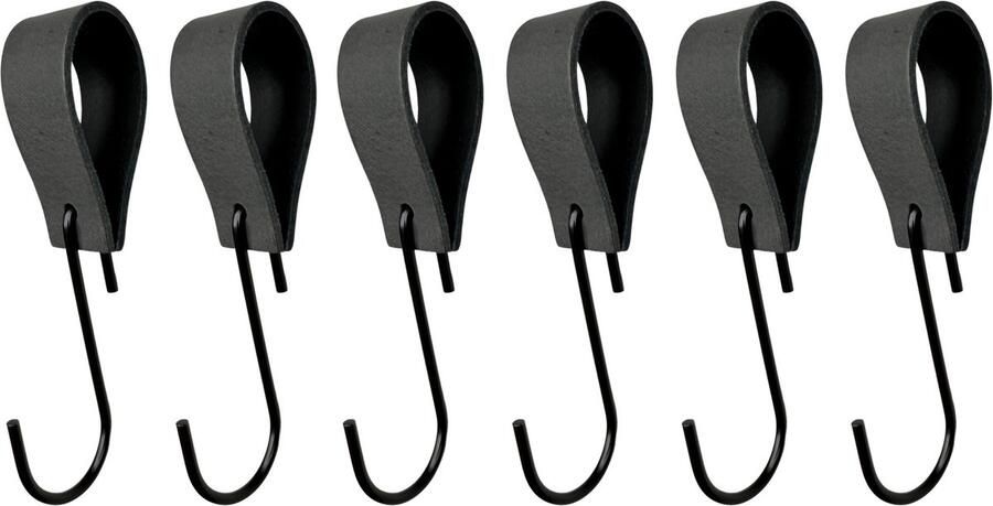 Leathergoodz Leren S-haak hangers Antraciet 6 stuks 16 x 2 5 cm max ø38mm Leer handdoekhaakjes Ophanghaken – kapstokhaak