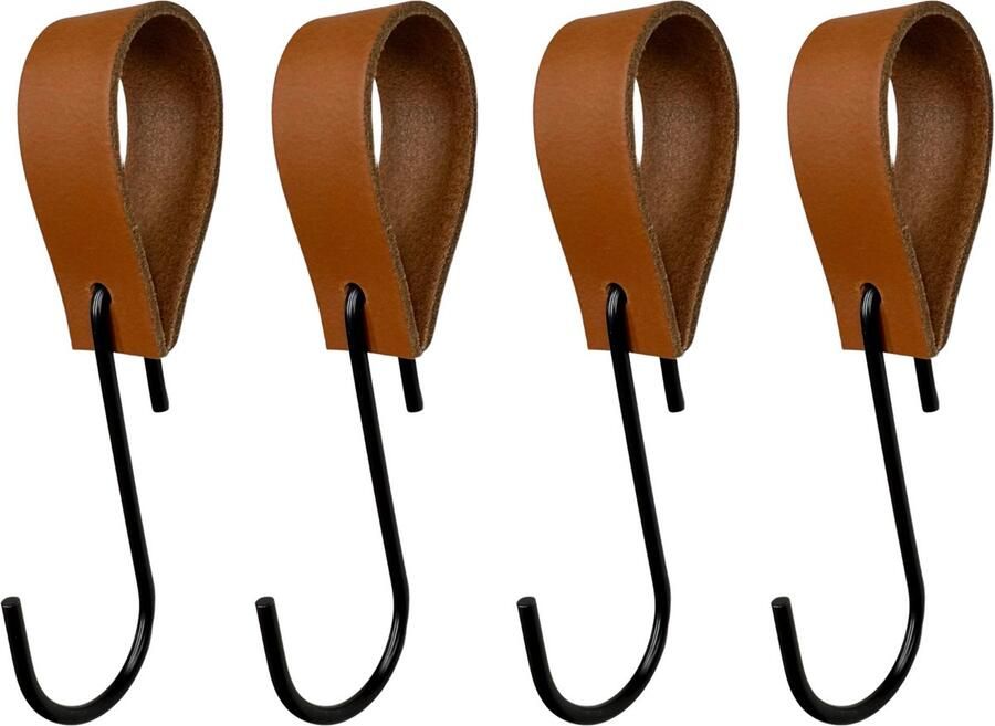 Leathergoodz Leren S-haak hangers Cognac 4 stuks 16 x 2 5 cm max ø38mm Leer handdoekhaakjes Ophanghaken – kapstokhaak