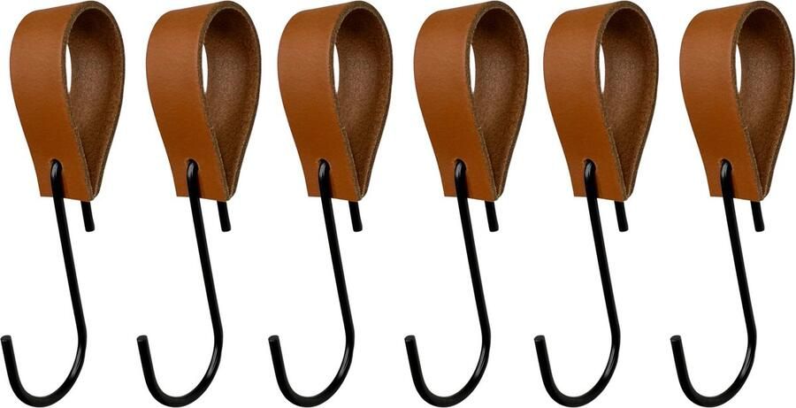 Leathergoodz Leren S-haak hangers Cognac 6 stuks 16 x 2 5 cm max ø38mm Leer handdoekhaakjes Ophanghaken – kapstokhaak