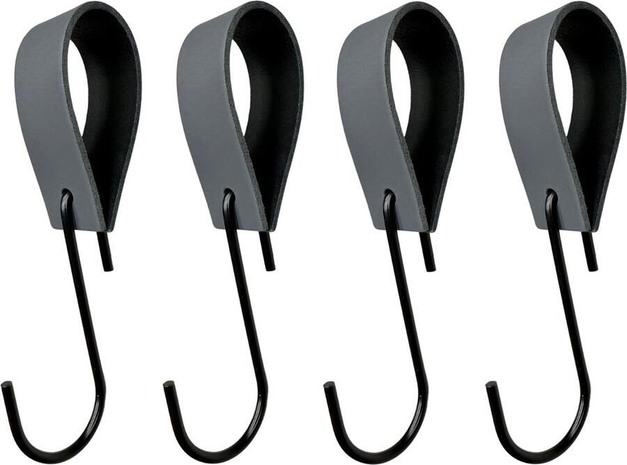 Leathergoodz Leren S-haak hangers Donkergrijs 4 stuks 16 x 2 5 cm max ø38mm Leer handdoekhaakjes Ophanghaken – kapstokhaak