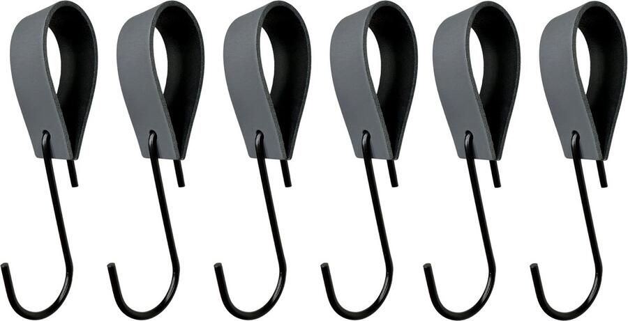 Leathergoodz Leren S-haak hangers Donkergrijs 6 stuks 16 x 2 5 cm max ø38mm Leer handdoekhaakjes Ophanghaken – kapstokhaak