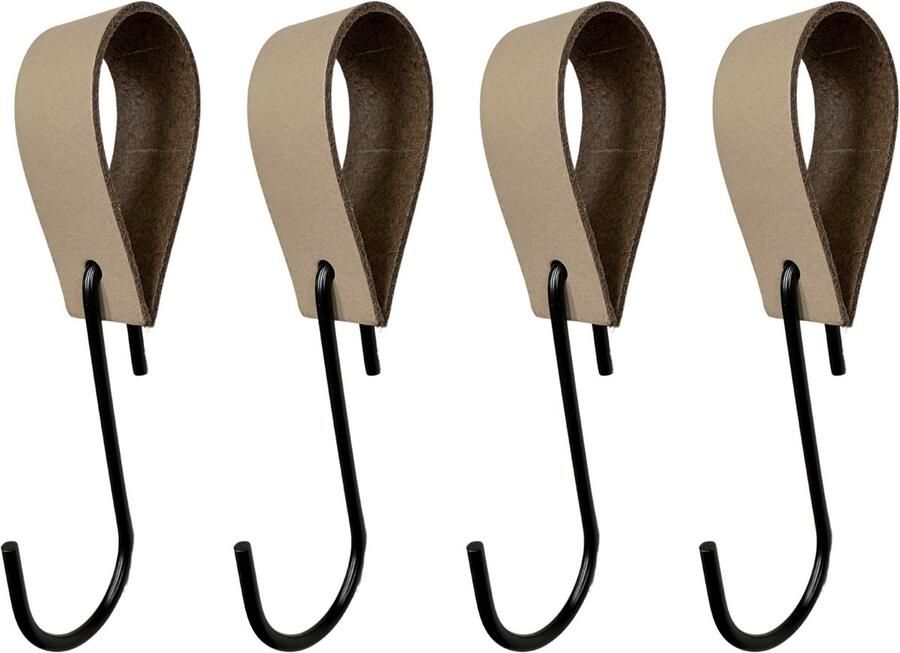 Leathergoodz Leren S-haak hangers Taupe 4 stuks 16 x 2 5 cm max ø38mm Leer handdoekhaakjes Ophanghaken – kapstokhaak
