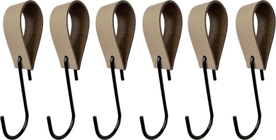Leathergoodz Leren S-haak hangers Taupe 6 stuks 16 x 2 5 cm max ø38mm Leer handdoekhaakjes Ophanghaken – kapstokhaak