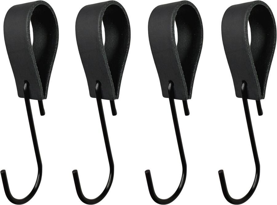 Leren S-haak hangers Zwart 4 stuks ø30mm – Leer Leder (kapstokhaken Ophanghaken – kapstokhaak handdoekhaakjes S-haken)