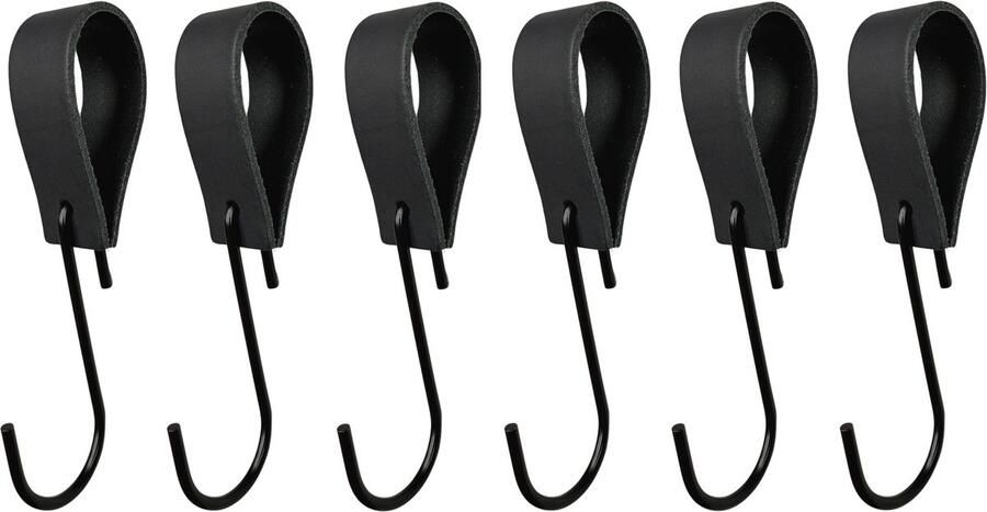 Leathergoodz Leren S-haak hangers Zwart 6 stuks 16 x 2 5 cm max ø38mm Leer handdoekhaakjes Ophanghaken – kapstokhaak