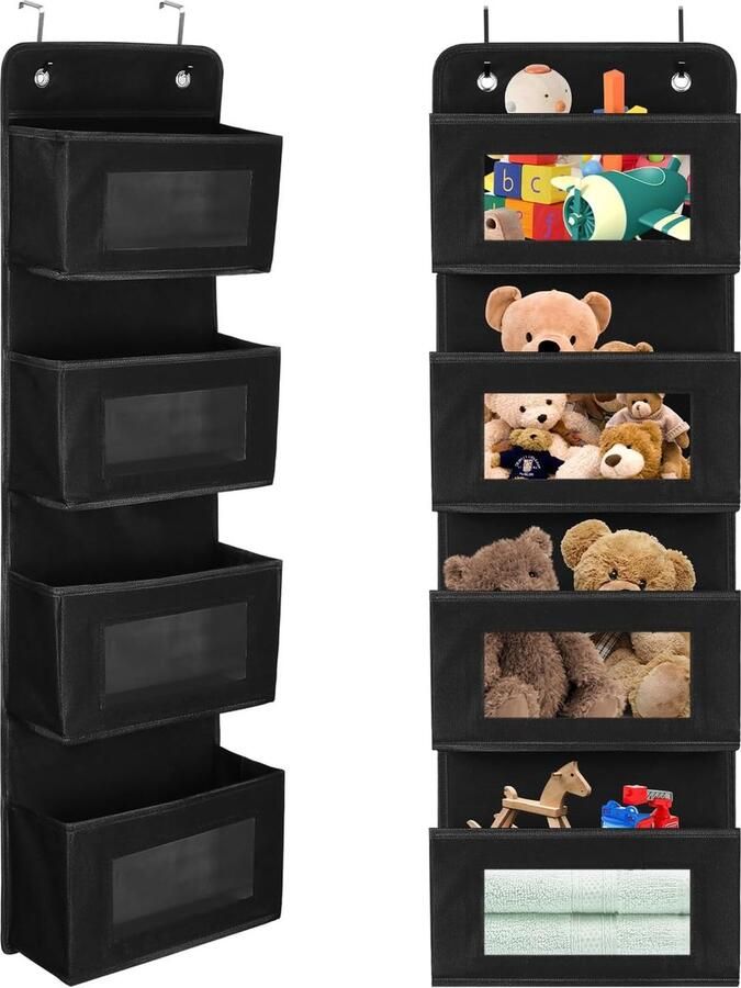 LEAZZLE Hangrek hangende organizer aan de deur met 4 vakken hangende opslag organizer om op te hangen aan de deur of aan de muur voor slaapkamer kantoor zwart