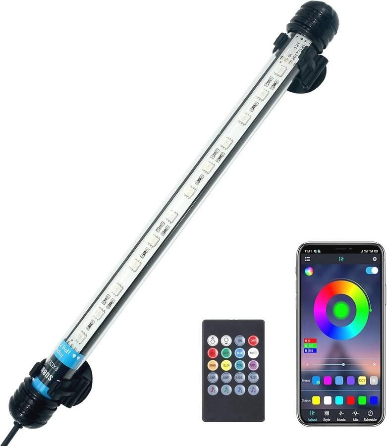 LED Aquariumverlichting met Smart App en Bluetooth RGB Lamp voor Vissentank met Dimfunctie en Muzieksynchronisatie 28cm