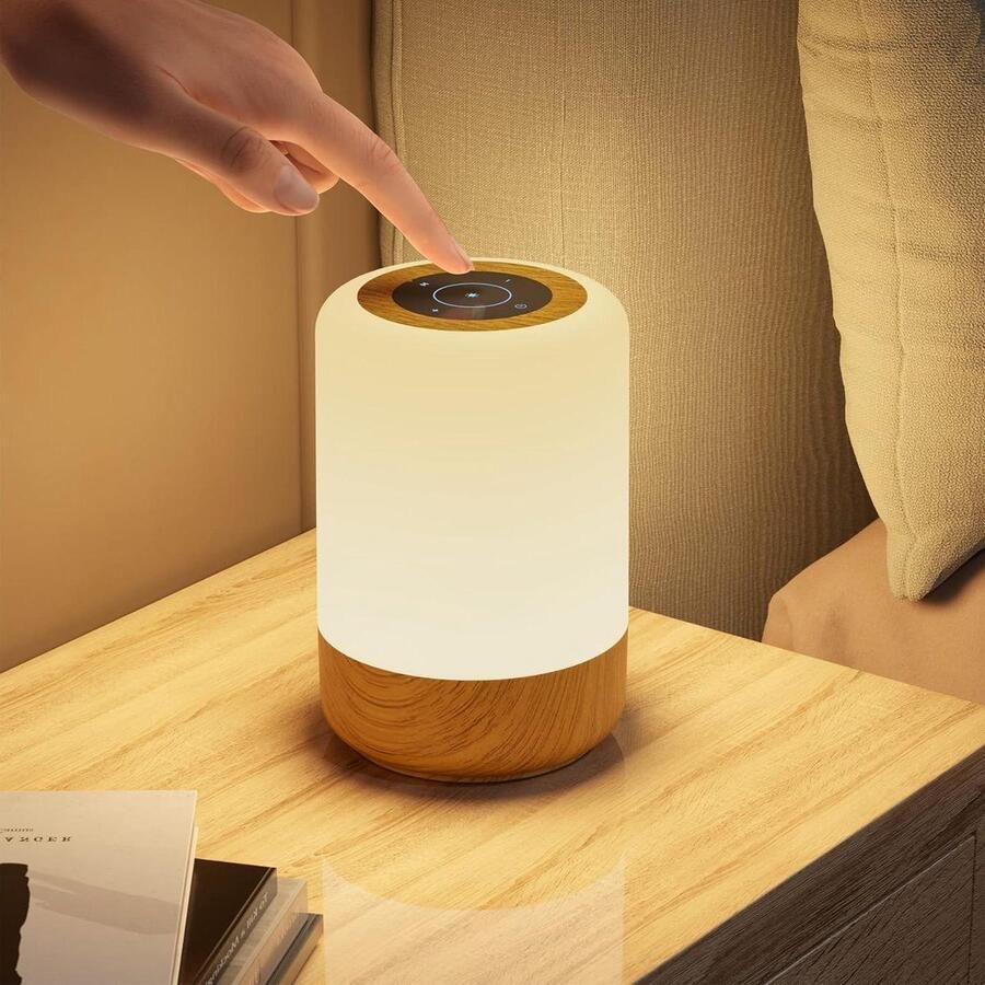 Led-bedlampje met aanraakfunctie en dimbaar tafellamp met 8 kleuren en 3 modi oplaadbaar via USB-kabel timerfunctie voor slaapkamer en woonkamer houtnerf