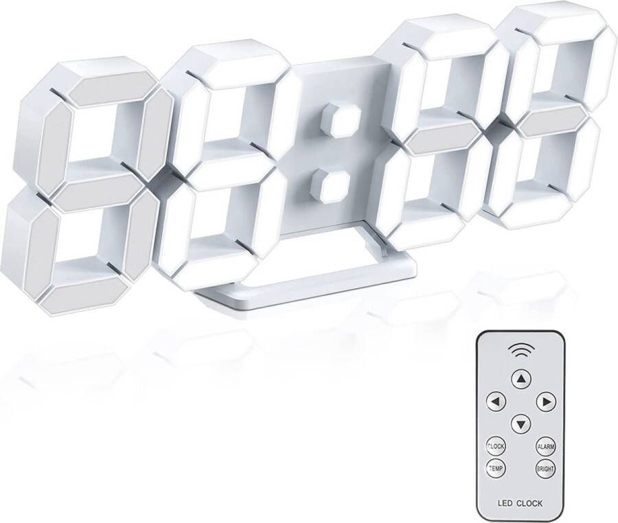 Led Digitale Wekker Muurklok 3D Tafelklok Klein Geen Lawaai Snooze Helderheid Dimbare Tijd 12 24 Uur Datum Temperatuur Afstandsbediening Nacht licht Slaapkamer Woonkamer Keuken Bureau 24 cm