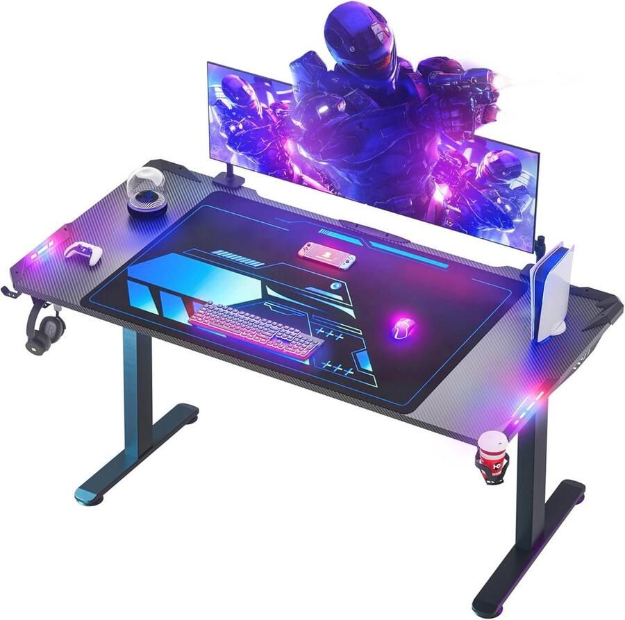 LED Gaming Bureau 180x70cm Ergonomische Gamingtafel met Kabelmanagement en Hoofdtelefoonhaak