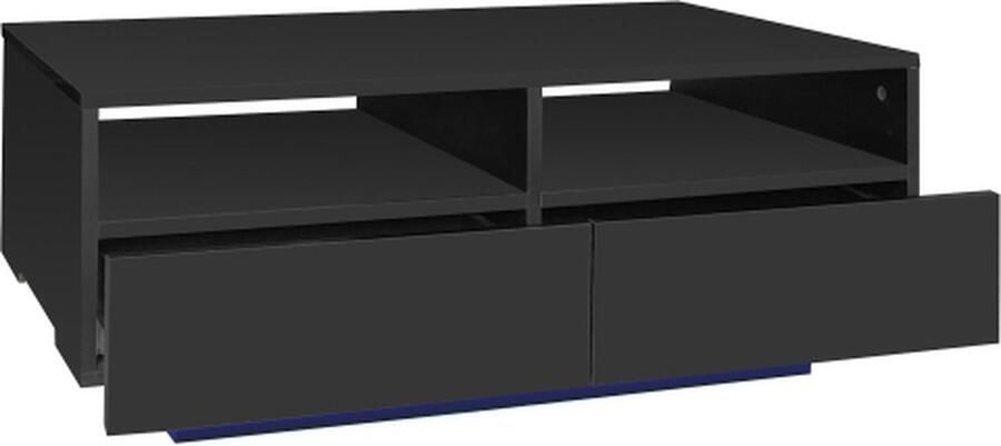 Zonder merk Gotagee LED Hoogglans Salontafel met 4 Lades Salontafel Woonkamertafel met 16 Kleuren LED Lichten voor Woonkamer en Slaapkamer USB