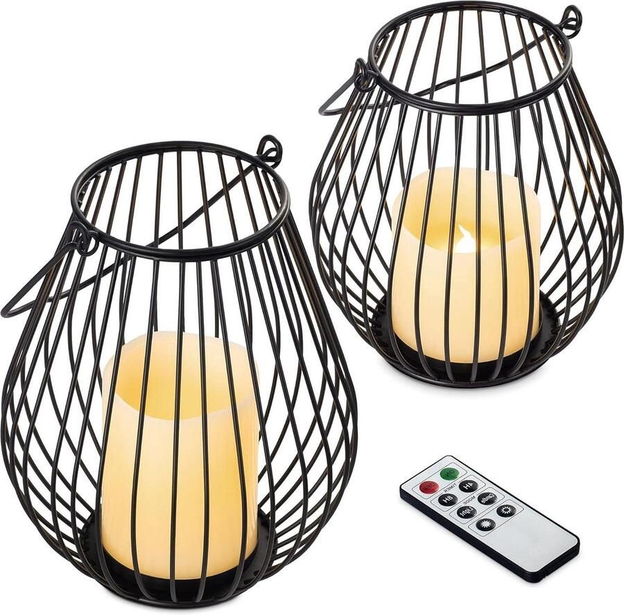 Led kaarsen met bewegende vlam Set van 2 LED-kaarsen met metalen houder Tafellamp op batterijen met afstandsbediening Klein Medium Sfeervolle decoratie voor thuis