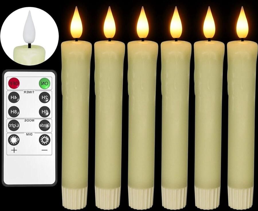 Led kaarsen met bewegende vlam Taps toelopende kaarsen met afstandsbediening Batterijen Echte waskaarsen Ivoor Elektrische flikkerende kandelaars Kerst decoratie Thuis Tafel Kamer