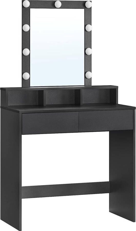 LED Kaptafel Make up tafel Make up spiegel Kaptafel met spiegel en verlichting -Toilettafel Met lades 145 cm x 80 cm x 40 cm Zwart