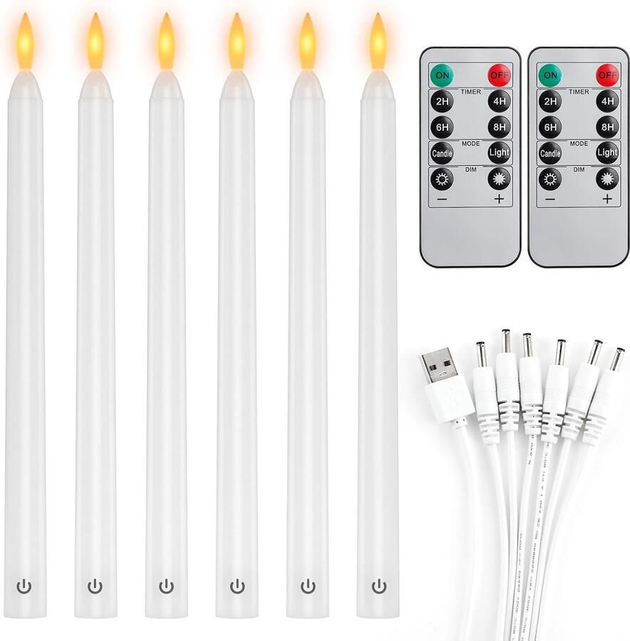 Led-staafkaarsen 6 stuks vlamloze kaarsen met timer en afstandsbediening oplaadbare flikkerende kaarsen 100 uur werktijd aanraakschakelaar kaarsen voor kamer bruiloft eettafel en