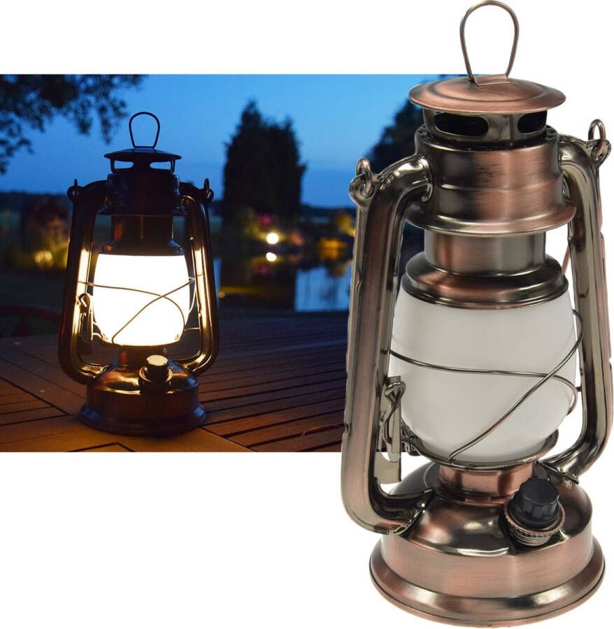 LED Stormlamp Camping Lantaarn Kopper Tafellamp buitenlamp 4x AA warmwit dimbaar