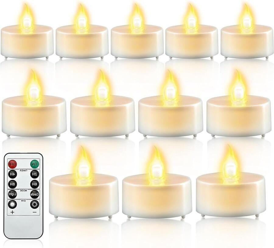 Led-theelichtjes met timer afstandsbediening vlamloze ledkaarsen elektrische flikkerende theelichtjes op batterijen thuis kamer tafel Halloween kerstdecoratie 12 stuks